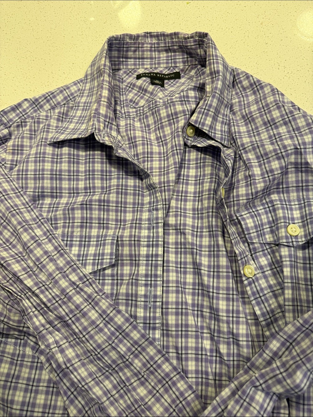 Banana Republic Purple Plaid Cotton Button-Down Shirt